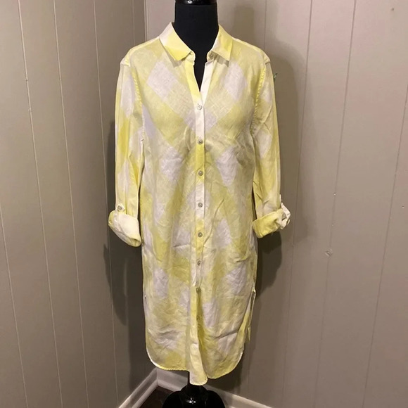 Chico’s 2 Gingham Maxi Shirt Long Sleeve Button Down Checkered Roll Up Sleeve - Picture 3 of 9